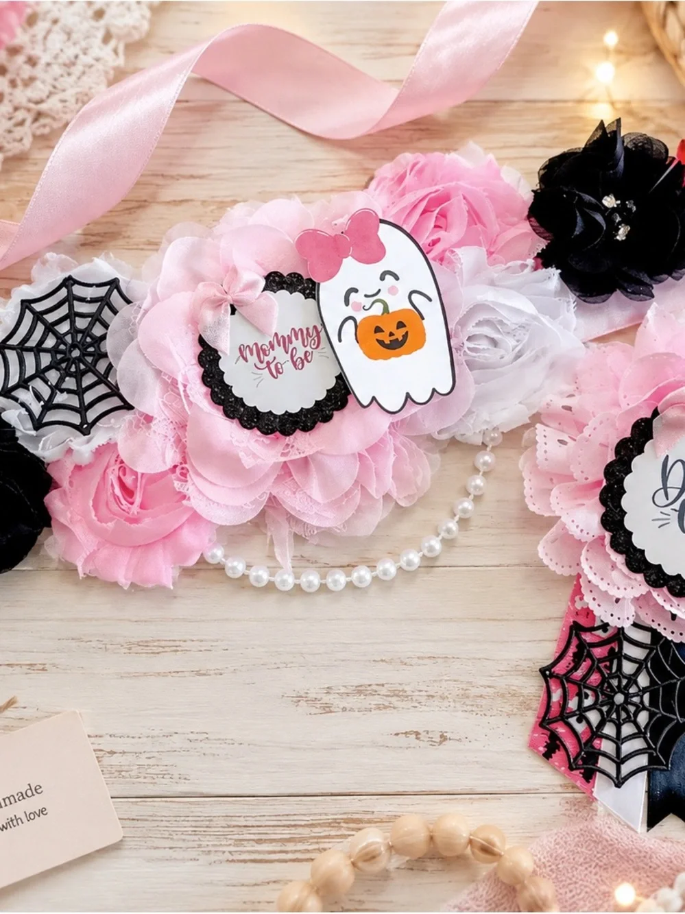 A Boo is Due Ghost baby shower sash and daddy pin - Halloween